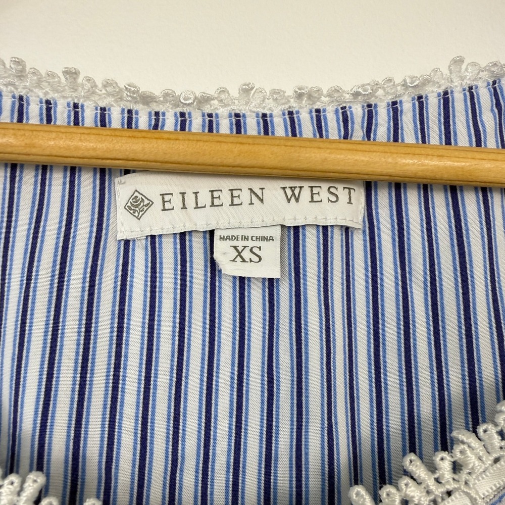 Eileen West Nightgown Womens XS Blue White Striped Lace Trim Ruffle Hem - Picture 4 of 7